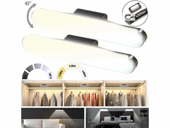 Pack de 2 lampes de lecture LED murales rechargeables 24 cm de la marque Lunartec