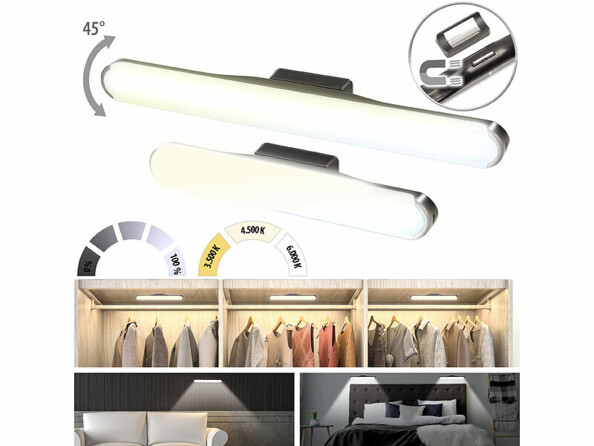 Pack de 2 lampes de lecture LED rechargeables en 2 tailles avec 2 supports magnétiques, 2 bandes adhésives, 2 câbles de chargement USB-C et mode d’emploi en français