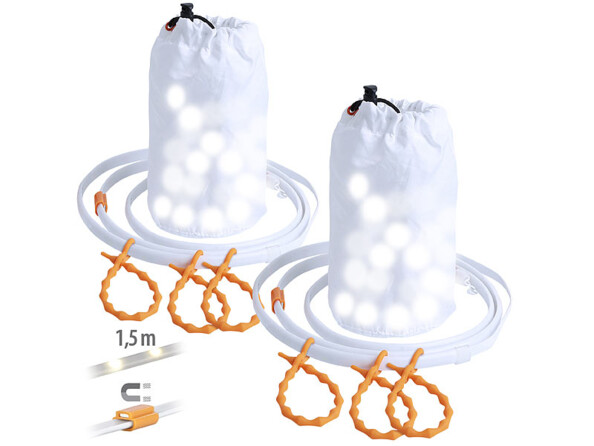 2 tubes lumineux d'extérieur USB avec 45 LED - 1,5 m - Blanc lumière du jour