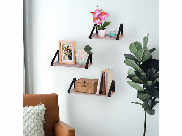 3 étagères murales en 3 tailles coloris brun clair