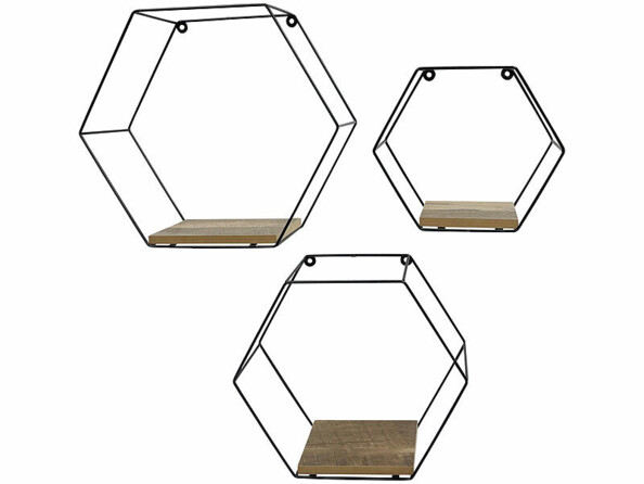 3 étagères murales hexagonales en 3 tailles 
