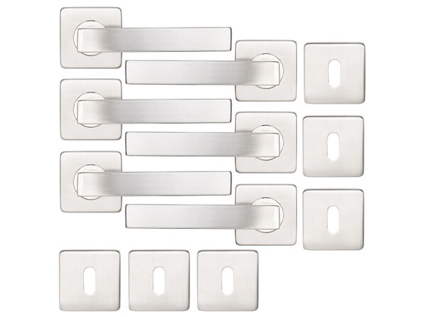 3 garnitures de porte en inox: 6 poignées avec rosaces