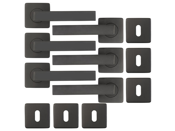 3 garnitures de porte en inox - 6 poignées sur rosaces