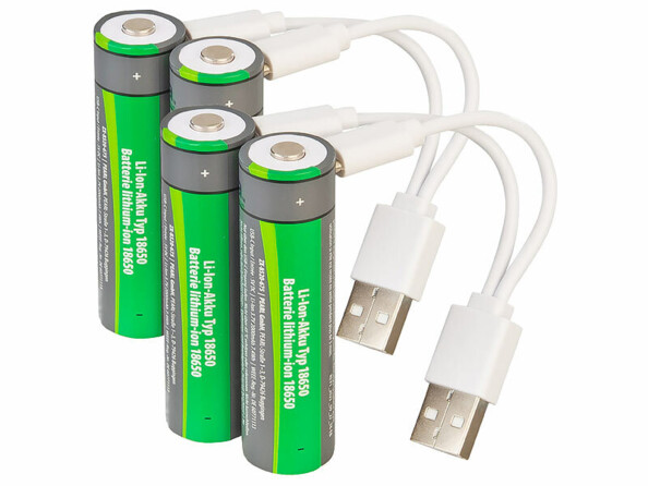 4 accus lithium-ion 18650 2000 mAh avec port de chargement USB-C