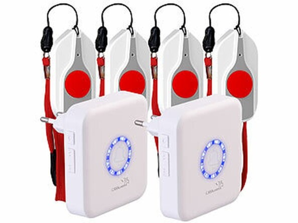 Pack de 2 kits de boutons SOS pour seniors SNS-110 avec 2 récepteur et 4 émetteurs avec 4 piles bouton CR2032