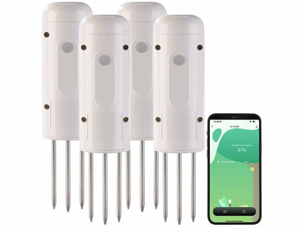 Pack de 4 thermomètres-hygromètres de sol connectés compatibles ZigBee de la marque Luminea Home Control