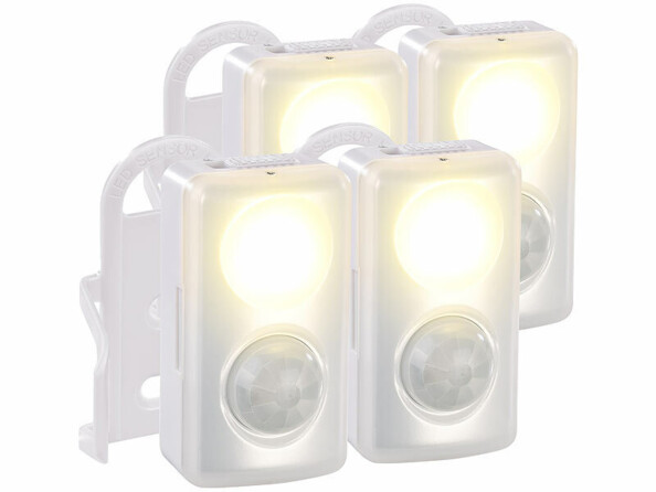 4 veilleuses LED sans fil avec capteur de mouvement et d’obscurité de la marque Pearl