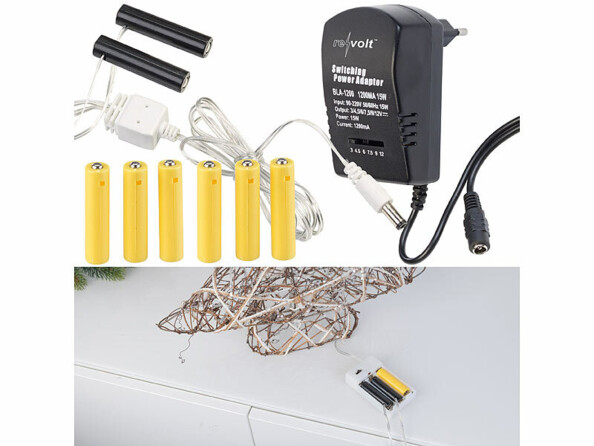 2 Adaptateurs Secteur Universels Avec Piles Factices AAA - Alimentation Continue 3-12V, Câbles 1.5m - Revolt
