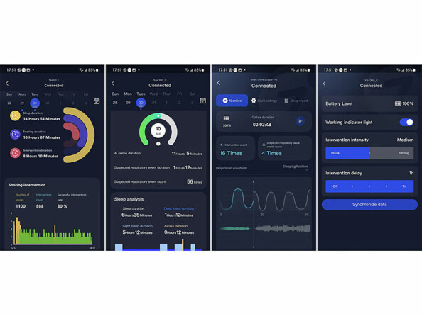 4 captures d'écran des réglages dans l'application mobile