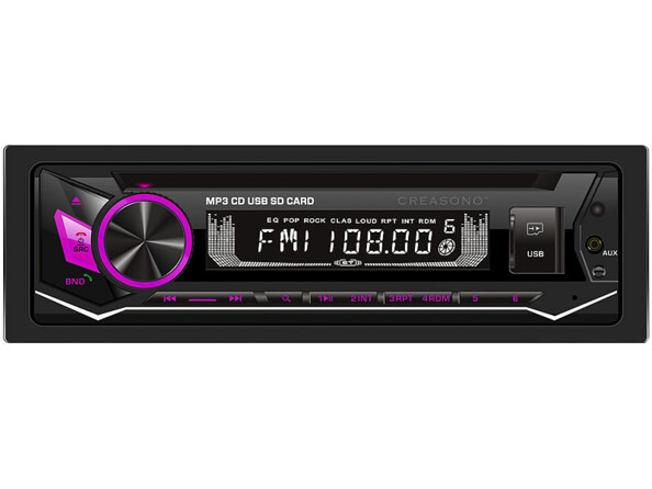 Autoradio CD 1-DIN CAS-3700.bt CreaSono. Eclairage rose.