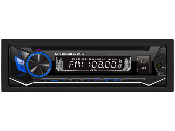 Autoradio CD 1-DIN CAS-3700.bt CreaSono. Eclairage bleu.
