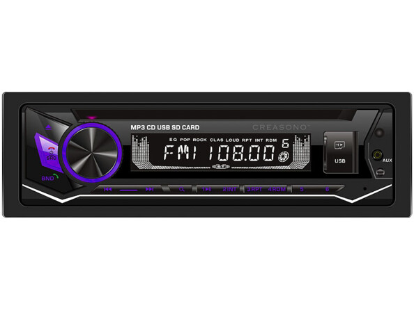 Autoradio CD 1-DIN CAS-3700.bt CreaSono. Eclairage violet.