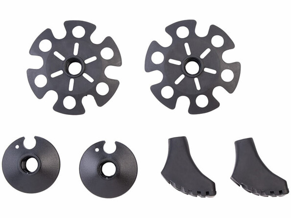 2 embouts pour asphalte, 2 rondelles pour boue, 2 rondelles pour neige