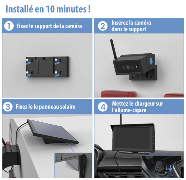 Caméra de recul et de surveillance solaire sans fil PA-610