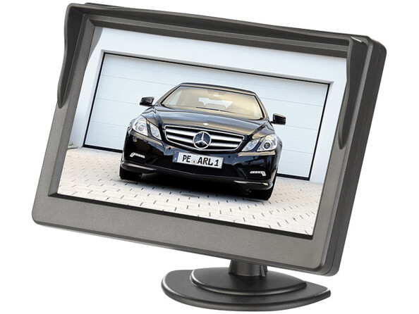 Écran couleur avec écran LCD : 12,7 cm / 5" Vue avec pied vertical.