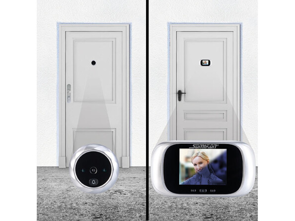 vous pouvez voir sur un écran couleur de 7,1 cm de diagonale tout ce qu'il se passe sur le palier