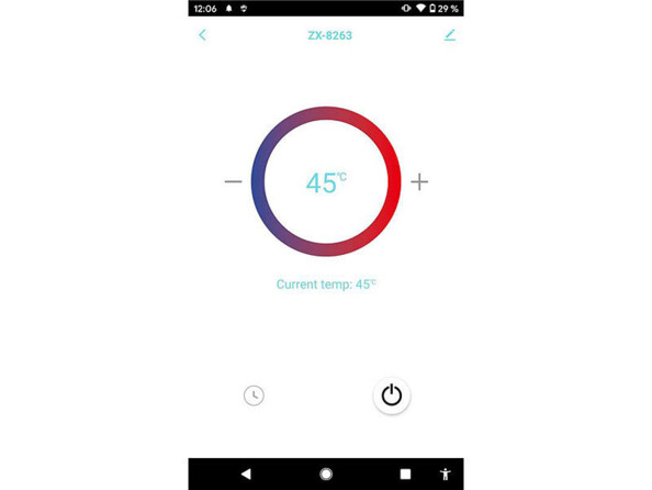 Capture d'écran de l'interface de réglage de la température dans l'application gratuite ELESION disponible sur smartphone et tablette iOS et Android