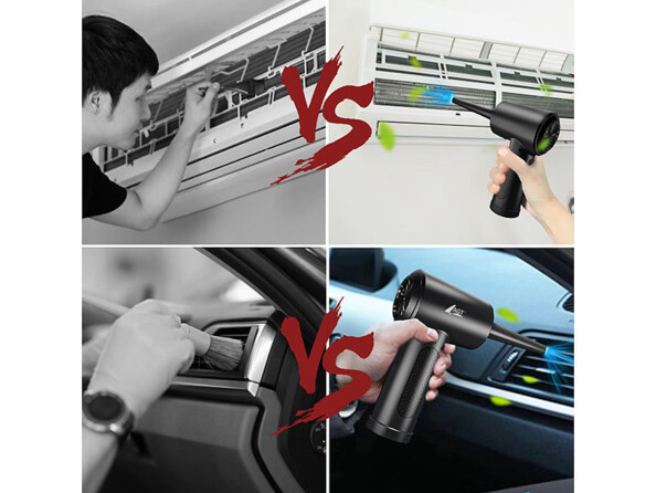 Différentes vue du type d'utilasation avec le sépoussiéreur sans fil à air comprimé