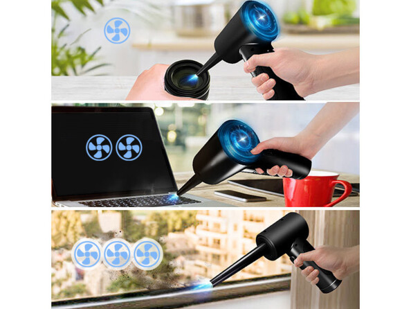 Différentes vue du type d'utilasation avec le sépoussiéreur sans fil à air comprimé