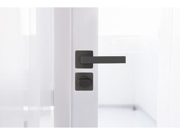 Porte blanche vitrée avec poignée de porte noire mat avec fermeture rotative