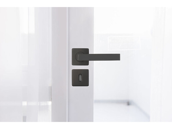 Porte blanche vitrée avec poignée de porte noire mat sans fermeture rotative