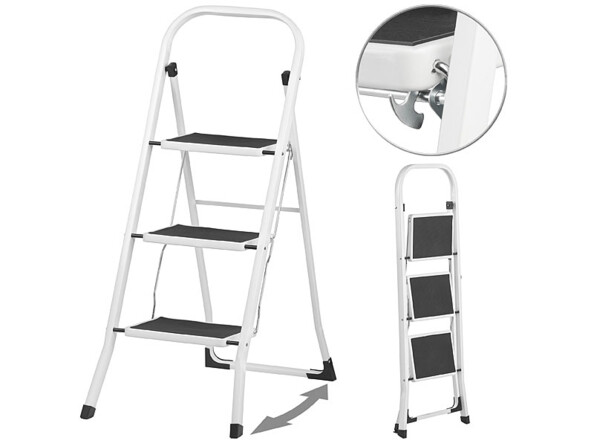 Escabeau compact avec 3 marches et barre de maintien - Supporte jusqu'à 150 kg AGT