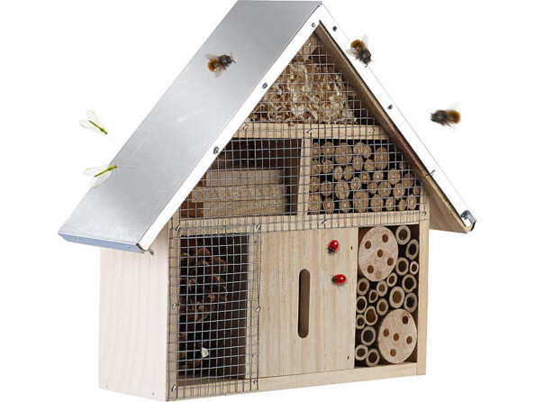 maison insectes bois jardin avec toit métallique