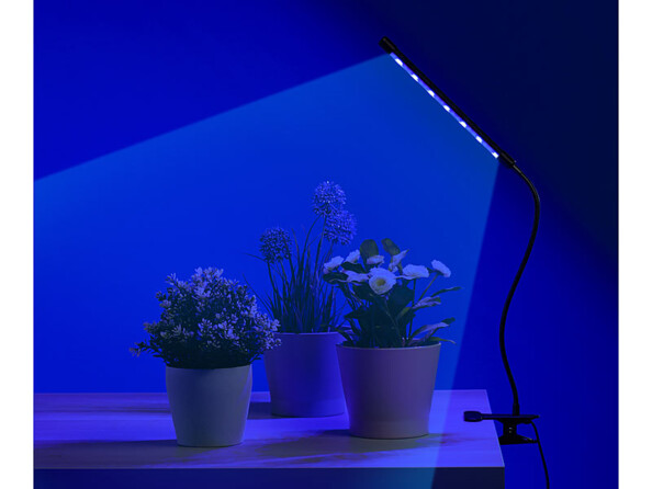 Lampe horticole flexible 360° éclairant des pots de fleurs d'une lumière LED bleue