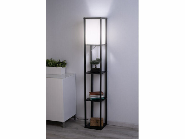 Lampadaire avec étagères douille e27 coloris noir