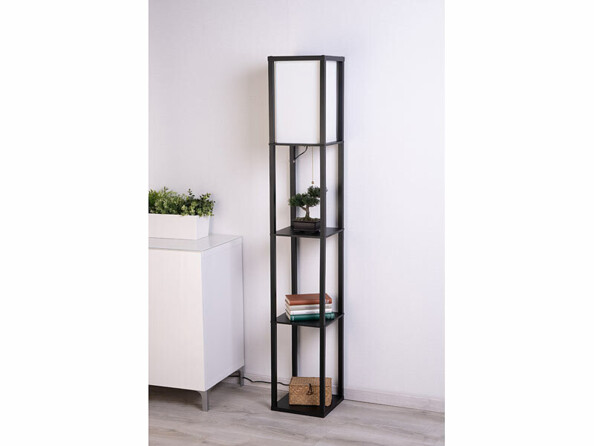 Lampe sur pied avec étagères douille e27 coloris noir