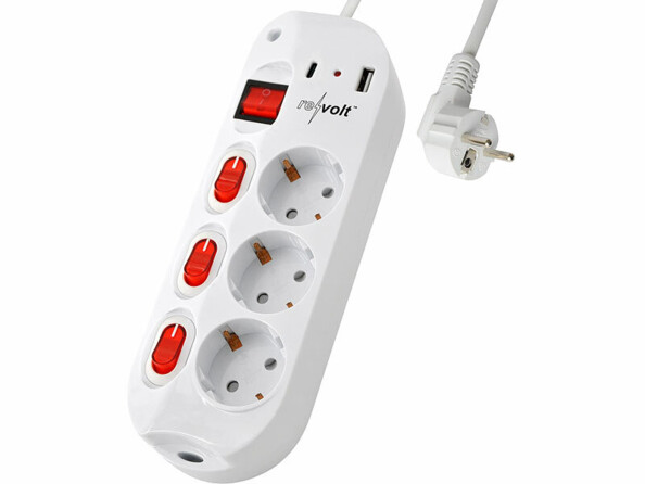 Multiprise 3 prises avec interrupteurs et 2 ports USB