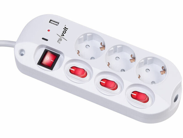 Multiprise 3 prises avec interrupteurs et 2 ports USB