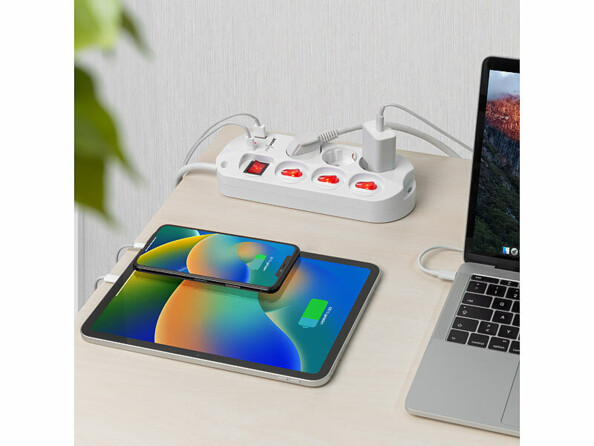 Multiprise 3 prises avec interrupteurs et 2 ports USB