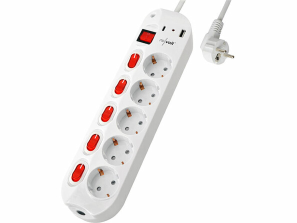 Multiprise 5 prises avec interrupteurs et 2 ports USB