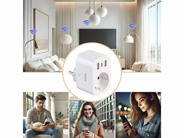 Prise domotique wattmètre et 3 ports USB avec charge rapide