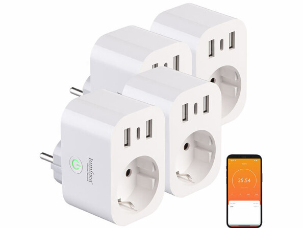 4 prises connectées avec wattmètre et 3 ports USB avec charge rapide