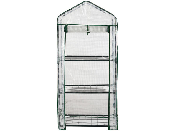 Serre en film 3 étages avec porte enroulable- transparent blanc vue de face avec porte ouverte