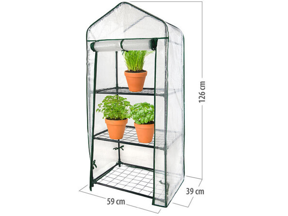 Schématisation des dimensions 59 x 126 x 39 cm de la serre