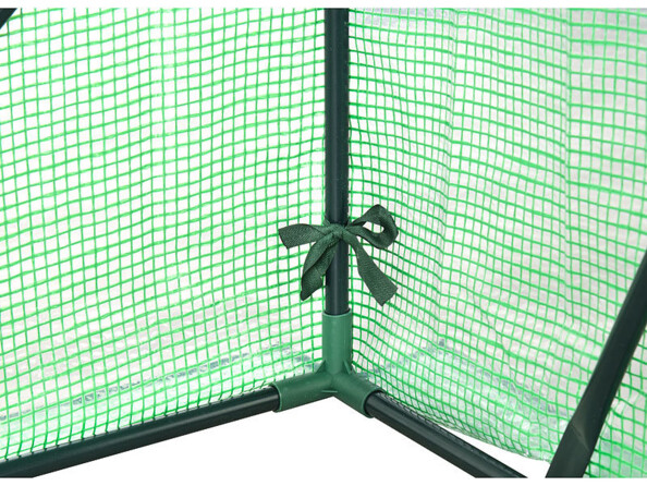 Serre pour tomates - coloris vert zoom sur fixation par lien tissu