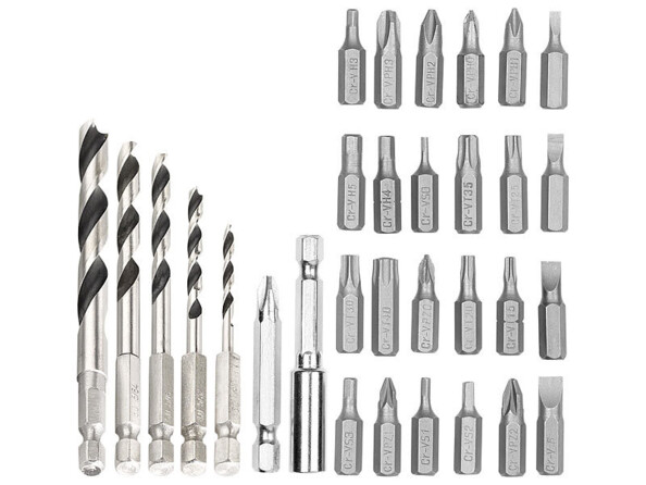 Visseuse sans fil, 25 embouts et jeu de forets à bois