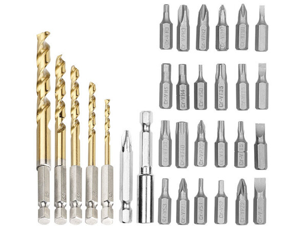 Visseuse sans fil, 25 embouts et jeu de forets HSS