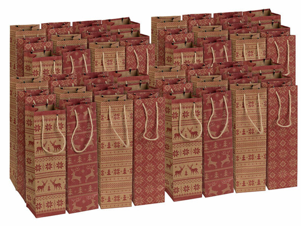48 sacs cadeaux en papier kraft avec motif de Noël 34 x 10 x 10 cm