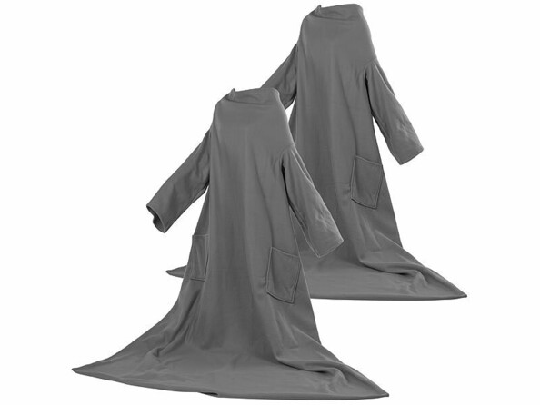 Pack de 2 couvertures à manches polaires gris anthracité dépliées