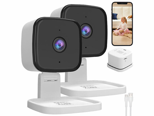 Pack de 2 mini caméras de vidéosurveillance 2K IPC-240 avec vision nocturne et support 360° de la marque 7Links