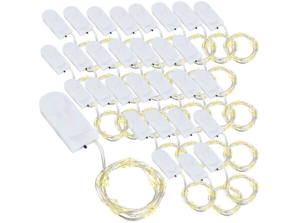 Pack de 30 guirlandes LED blanc chaud 1,2 m avec 60 piles bouton et mode d'emploi en français