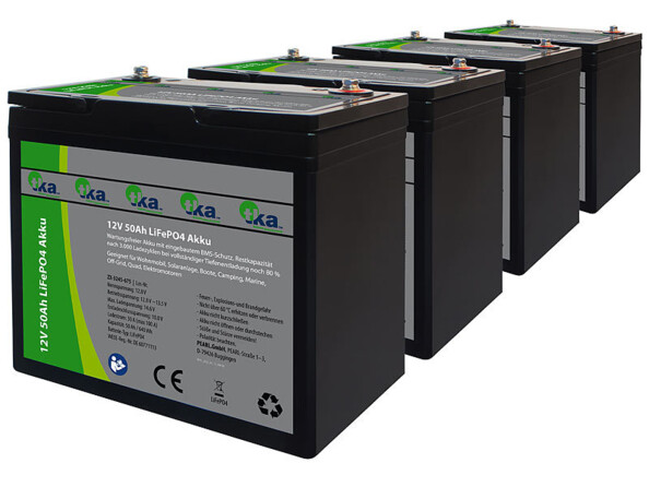 Pack de 4 batteries LiFePO4 12 V / 50 Ah / 640 Wh de la marque Tka