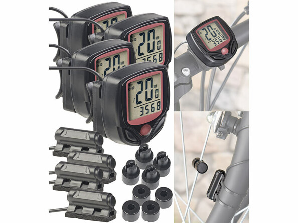 Pack de 4 compteurs vélo numériques 15 en 1 à écran LCD de la marque Pearl Sports