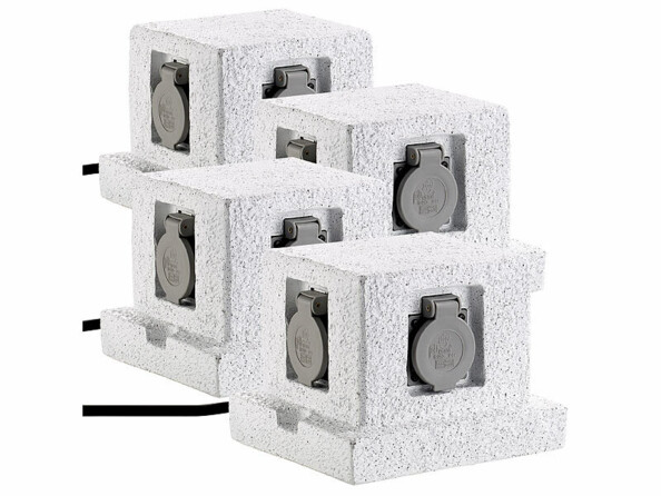 4 multiprises de jardin aspect pierre avec 4 prises de la marque Royal Gardineer