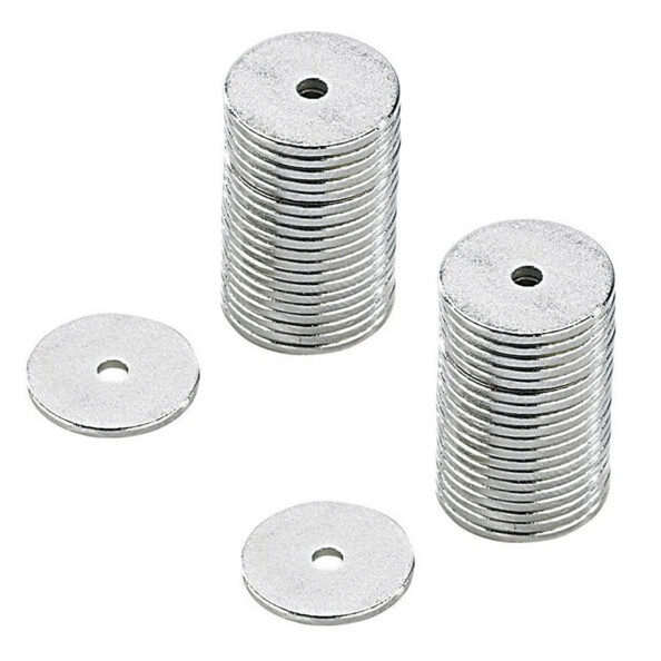 40 aimants en néodyme - 12 X 1 mm - avec trou empilés