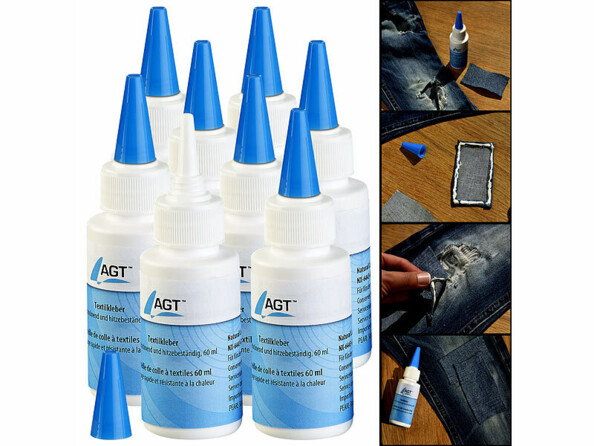 Pack de 8 bouteilles de colle à textiles avec mode d'emploi en français